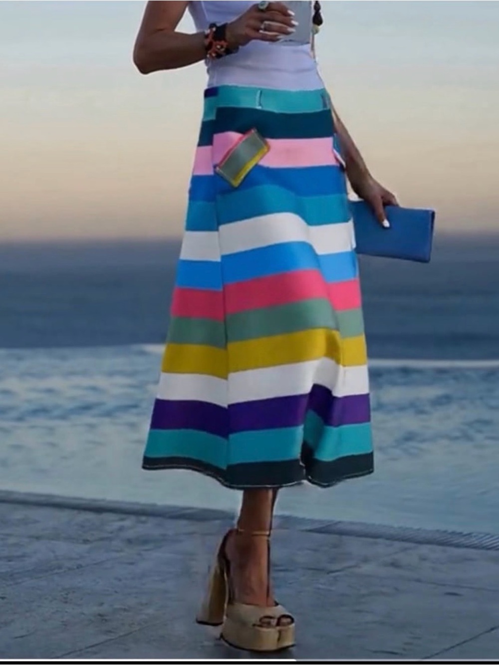 SHEIN Multicolor Striped A-Line Midi Skirt